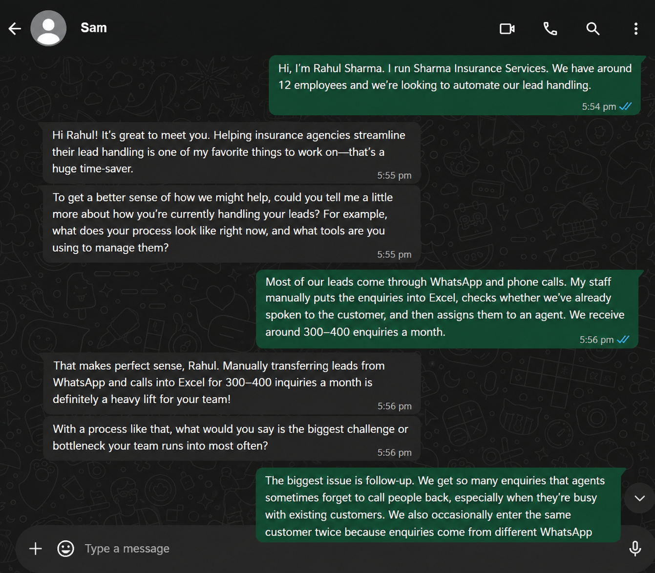 WhatsApp AI lead management system